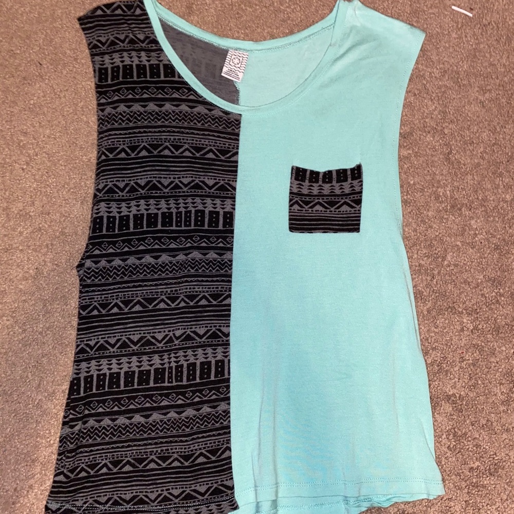 Teal and tribal pattern tank top